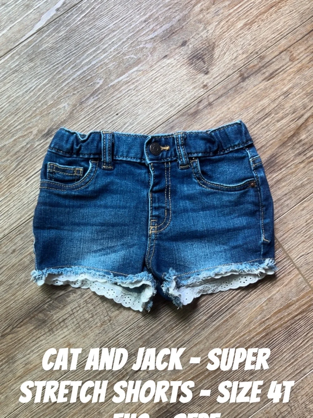 Cat & Jack Dark Blue Denim Shorts with White Lace Trim
